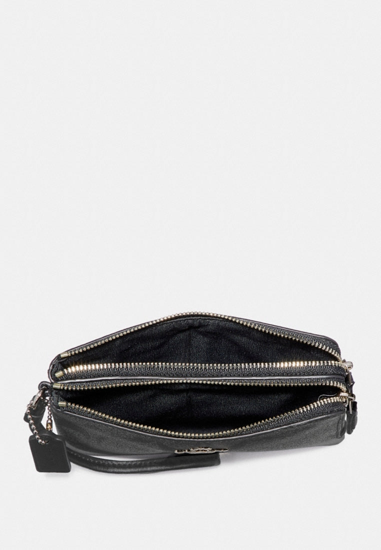 Coach Signature Small Corner Double Zip Wristlet - Black