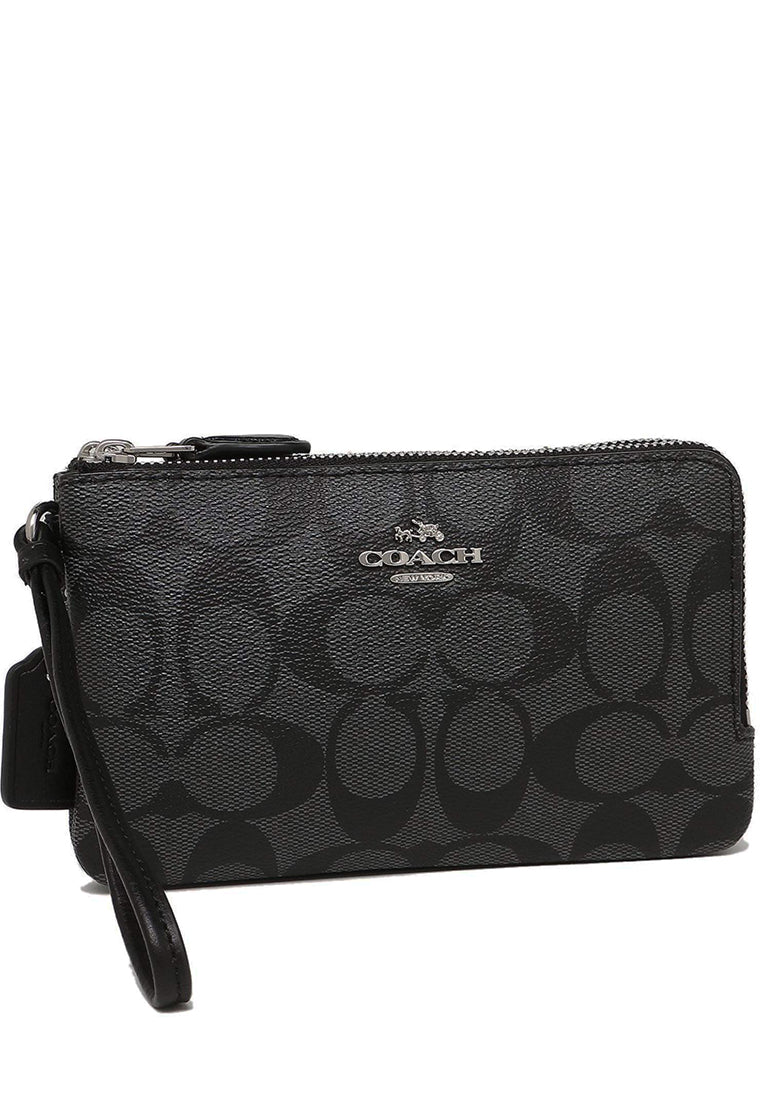 Coach Signature Small Corner Double Zip Wristlet - Black