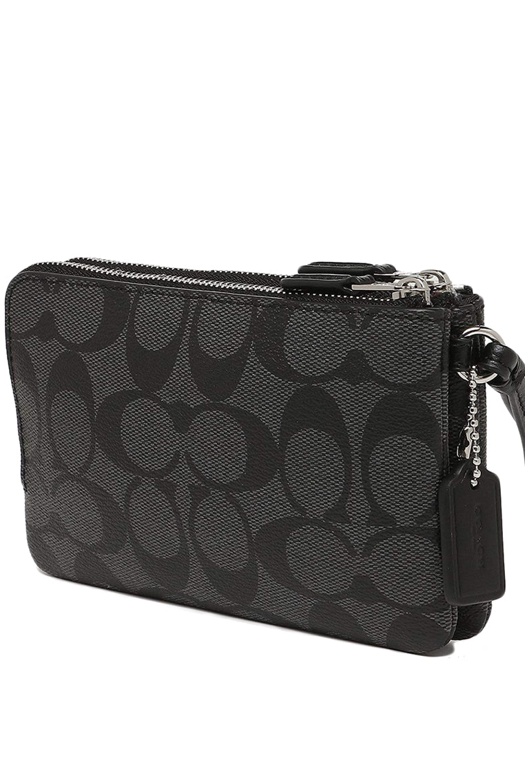 Coach Signature Small Corner Double Zip Wristlet - Black