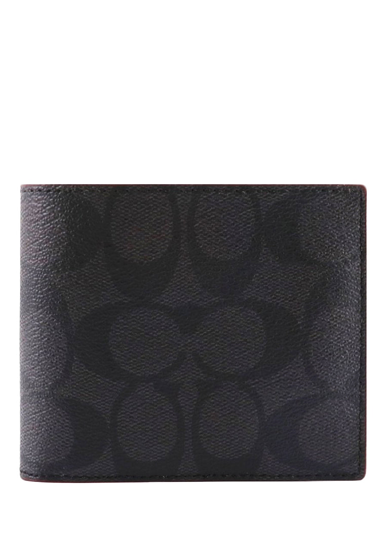 Coach Compact ID Wallet In Signature Canvas - Black