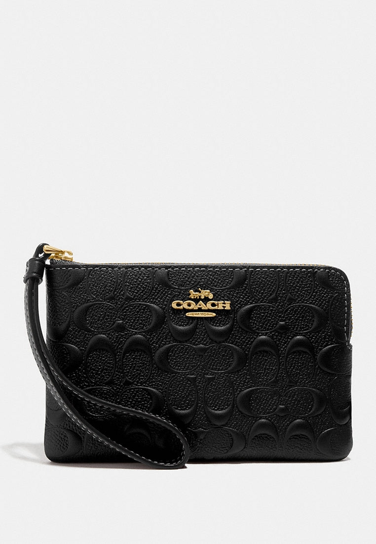 Coach Corner Zip Wristlet In Signature Leather - Black