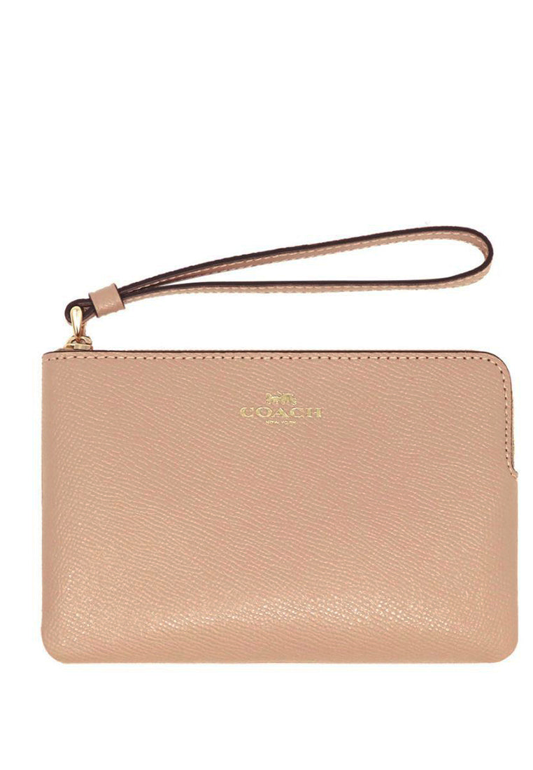 Coach Corner Zip Small Wristlet in Crossgrain Leather - Beige