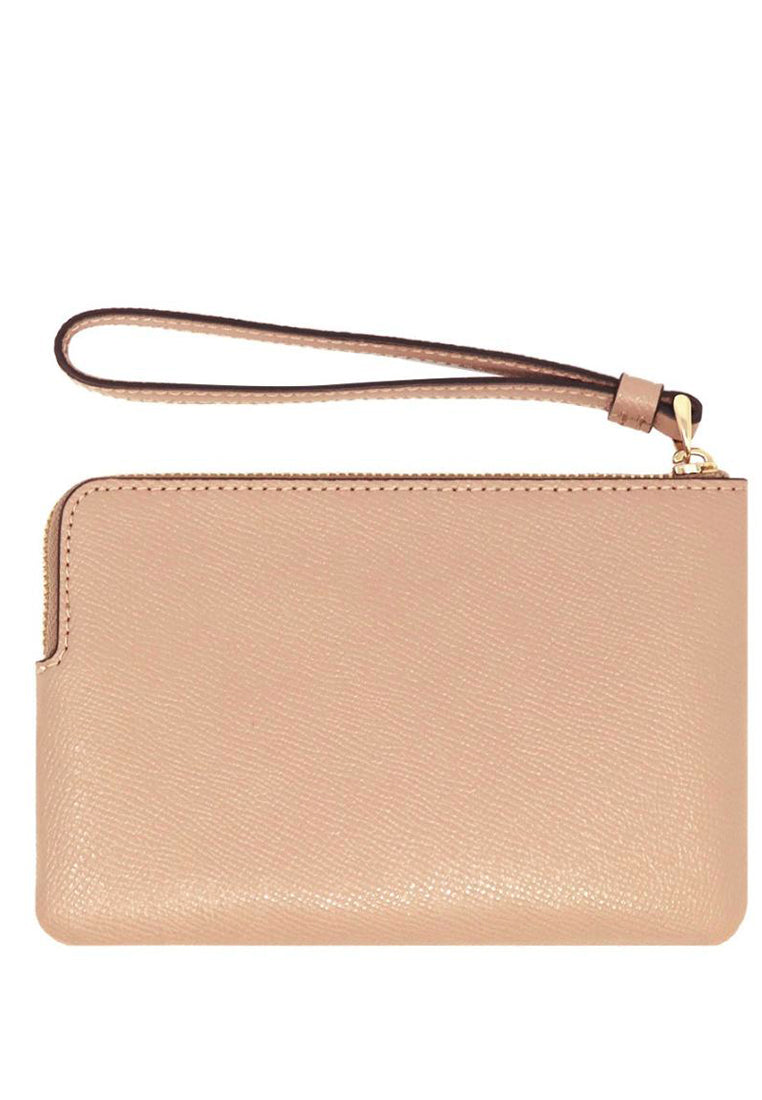 Coach Corner Zip Small Wristlet in Crossgrain Leather - Beige