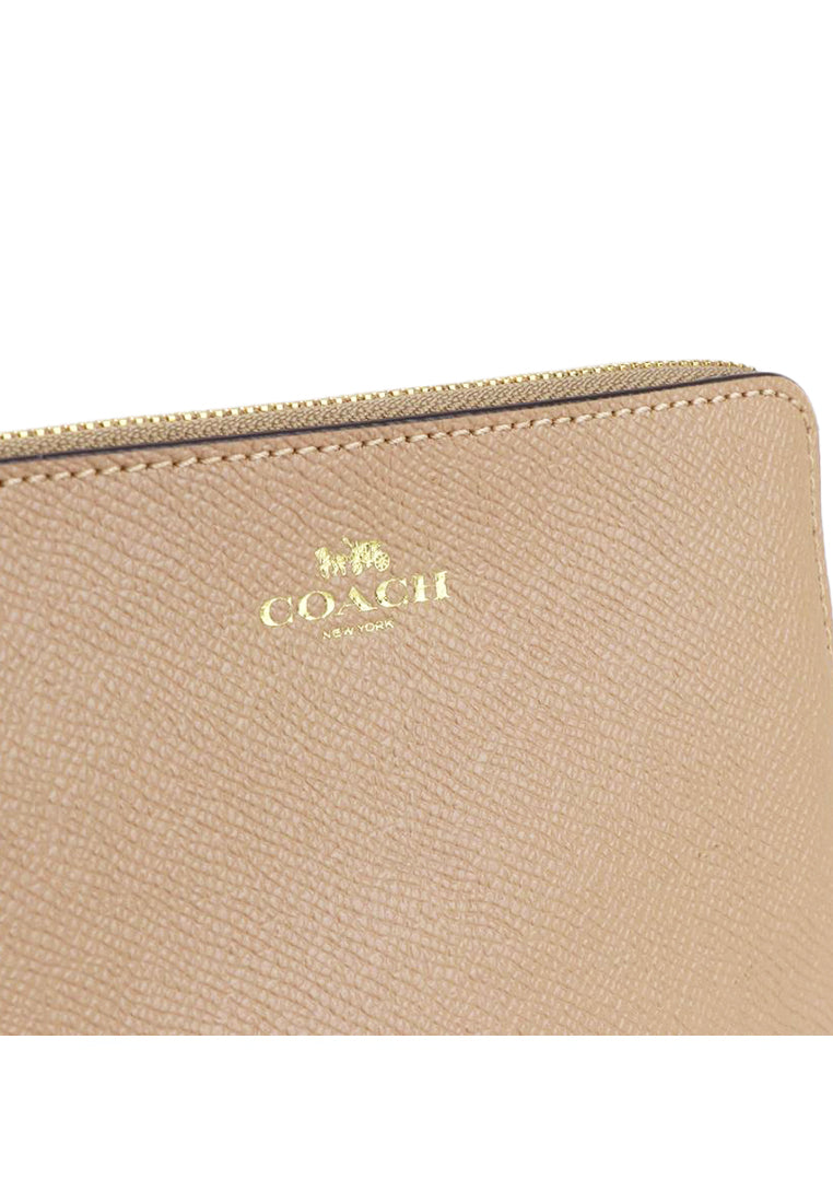 Coach Corner Zip Small Wristlet in Crossgrain Leather - Beige