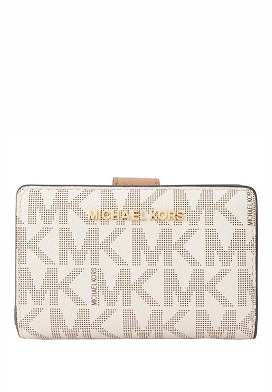 Michael Kors Jet Set Travel Signature Medium Bifold Zip Coin Wallet - Vanilla