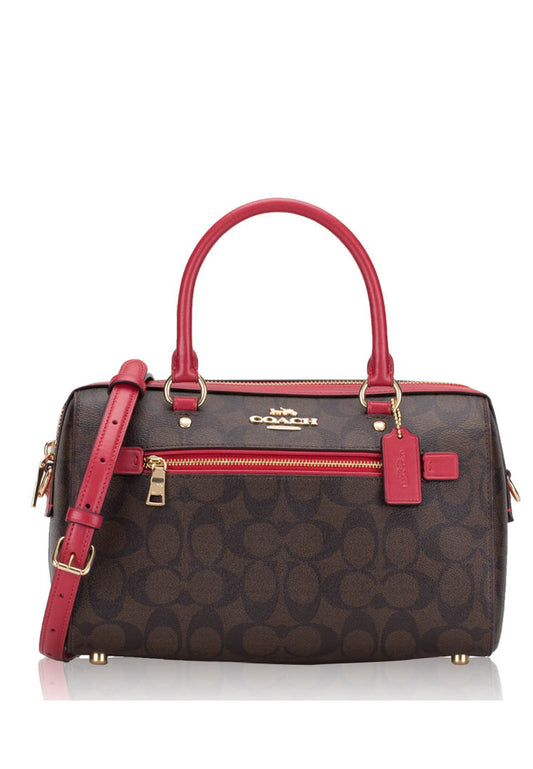 Coach Rowan Satchel In Signature Canvas - Dark Brown/Red