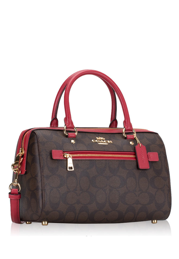 Coach Rowan Satchel In Signature Canvas - Dark Brown/Red