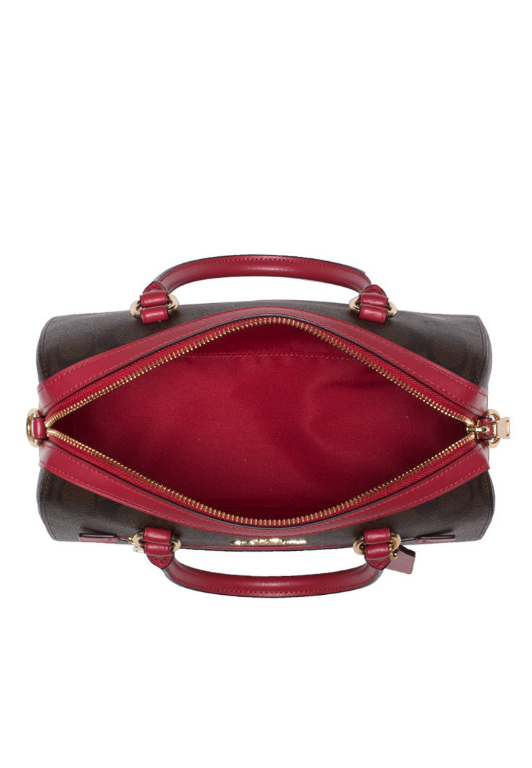 Coach Rowan Satchel In Signature Canvas - Dark Brown/Red