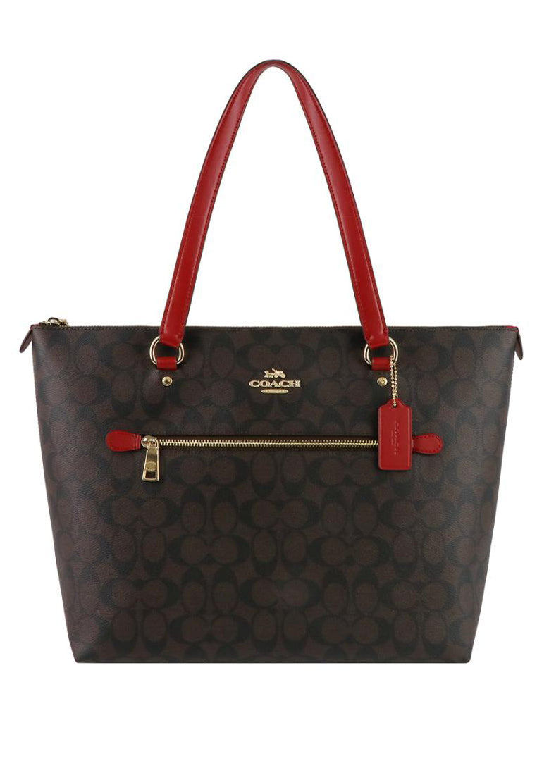 Coach Gallery Tote In Signature Canvas - Dark Brown/Red