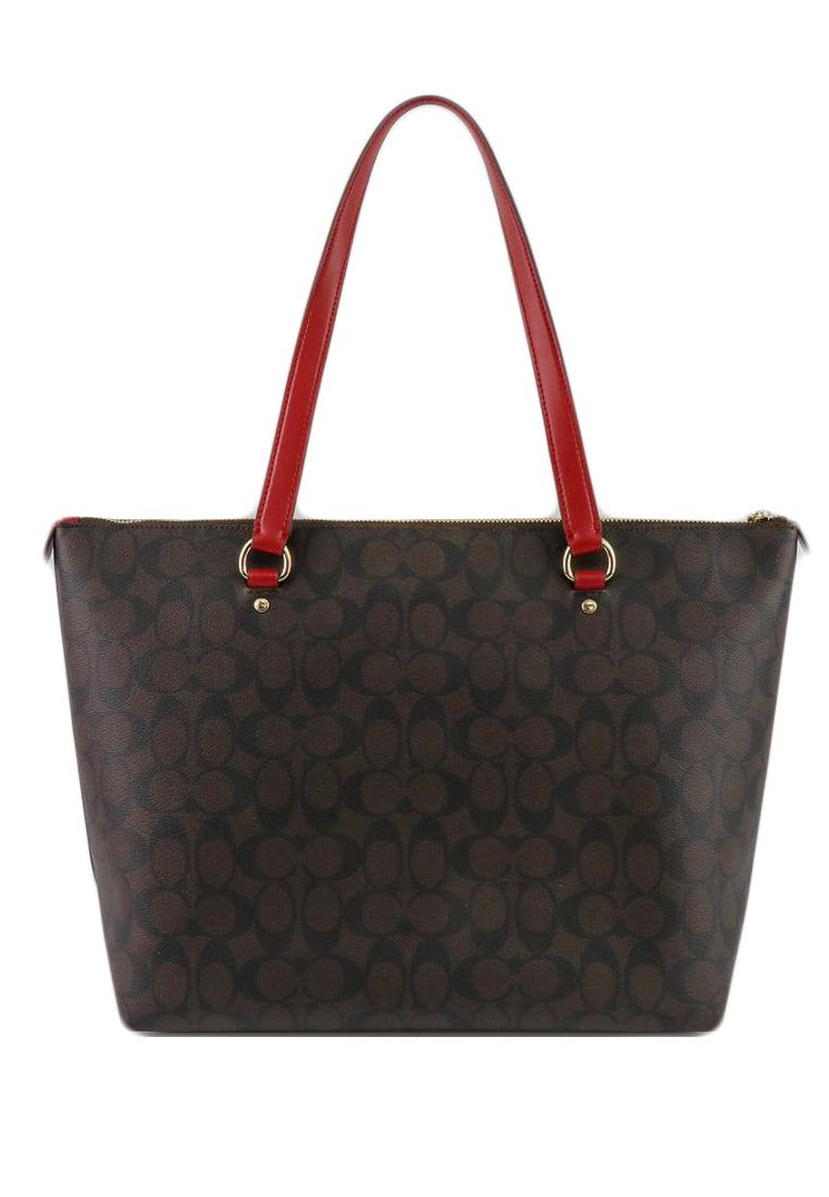 Coach Gallery Tote In Signature Canvas - Dark Brown/Red