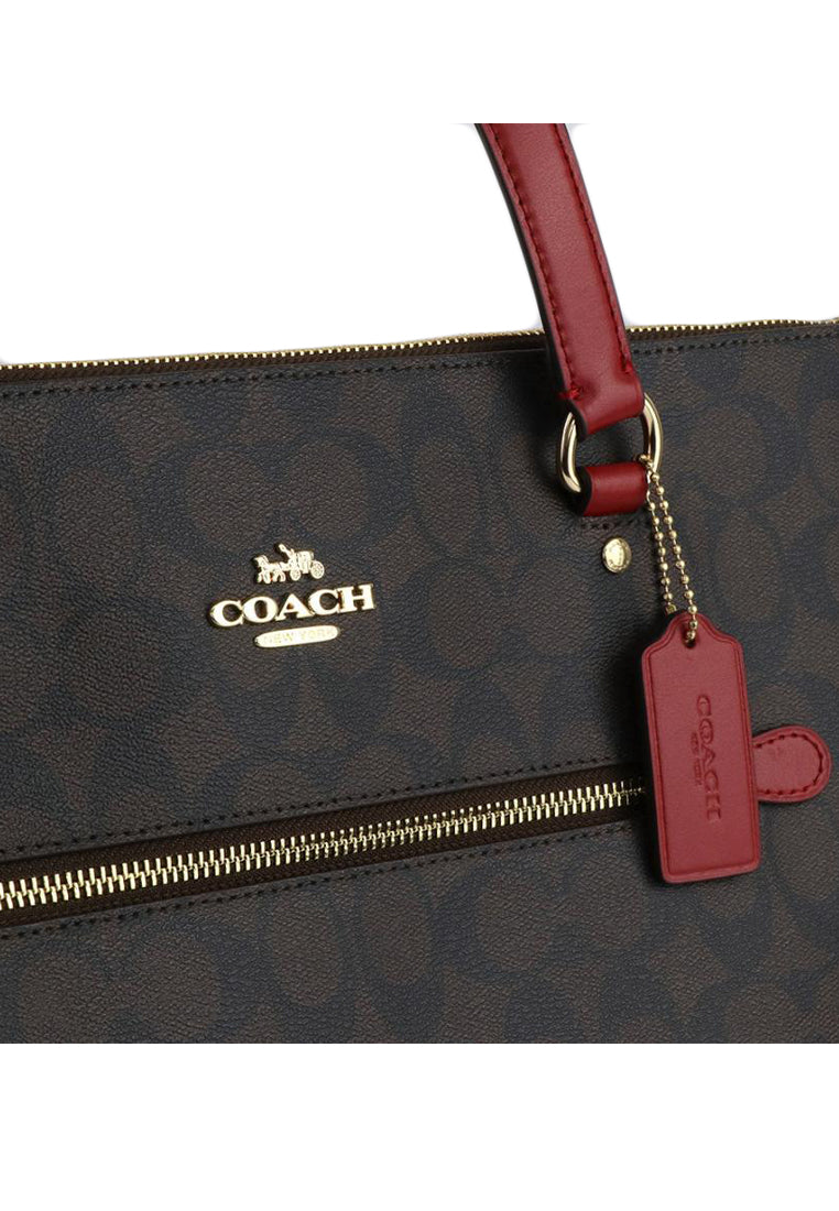 Coach Gallery Tote In Signature Canvas - Dark Brown/Red