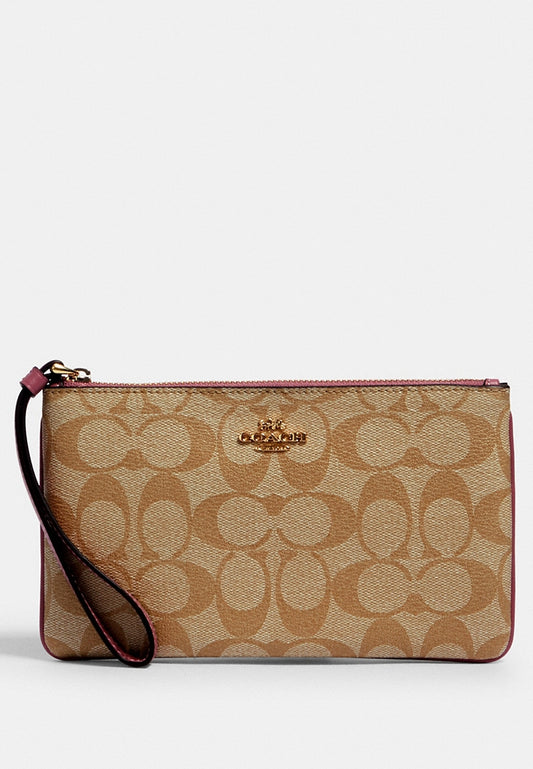 Coach Large Wristlet In Signature Canvas - Light Brown/Rose