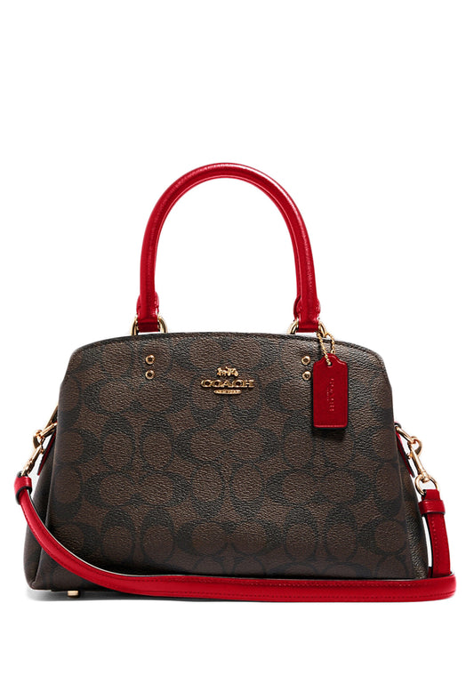 Coach Mini Lillie Carryall In Signature Canvas - Dark Brown/Red