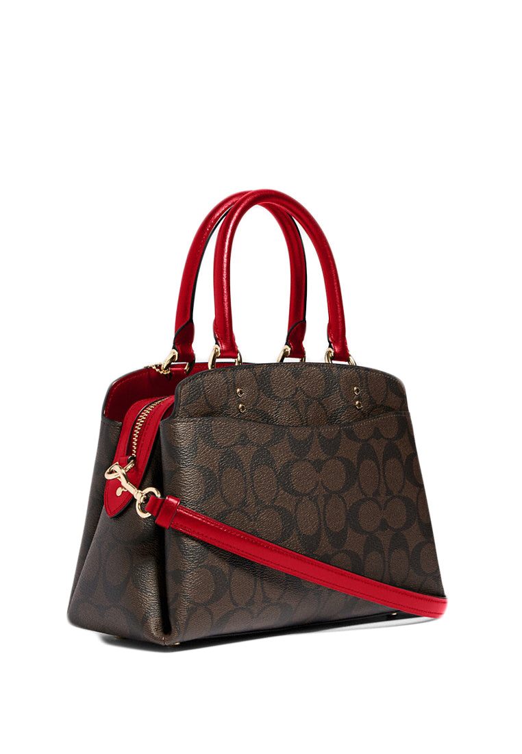 Coach Mini Lillie Carryall In Signature Canvas - Dark Brown/Red