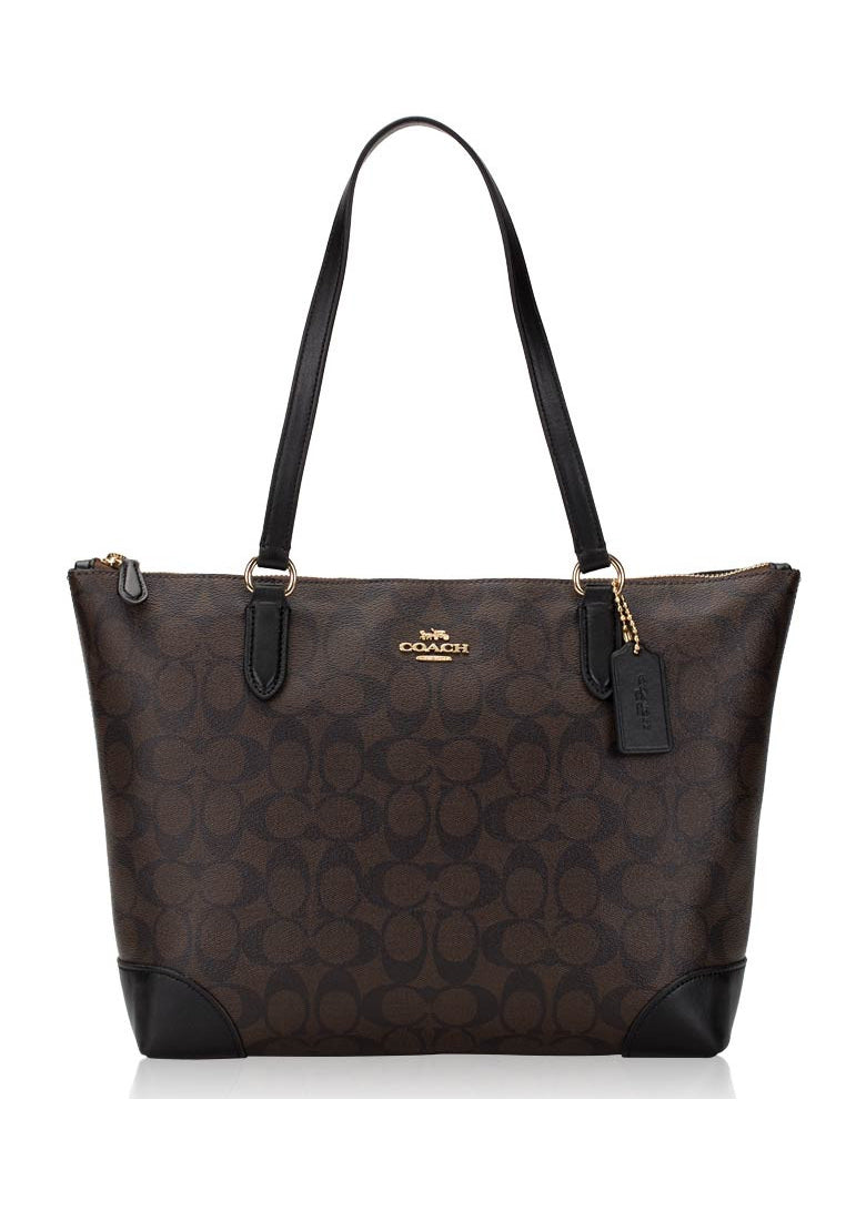 Coach Signature Zip Tote Bag - Dark Brown