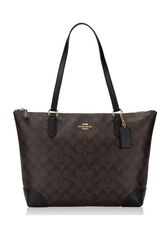 Coach Signature Zip Tote Bag - Dark Brown