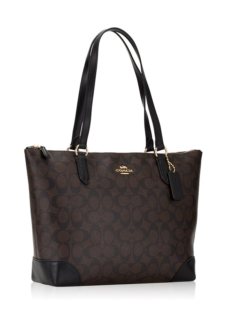 Coach Signature Zip Tote Bag - Dark Brown