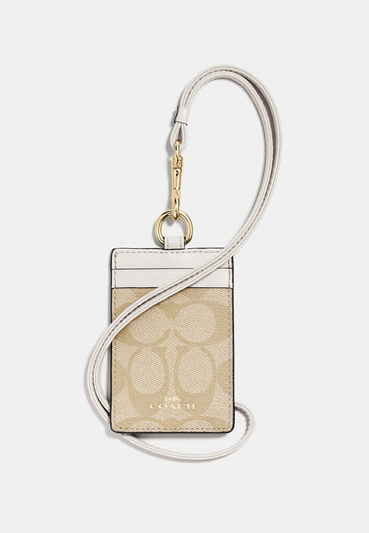 Coach ID Lanyard In Signature Canvas - Light Brown/White