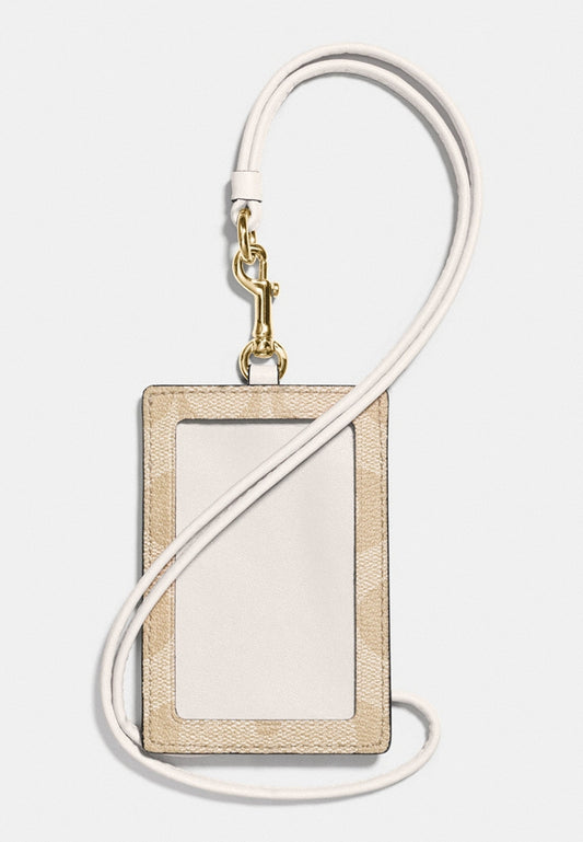 Coach ID Lanyard In Signature Canvas - Light Brown/White