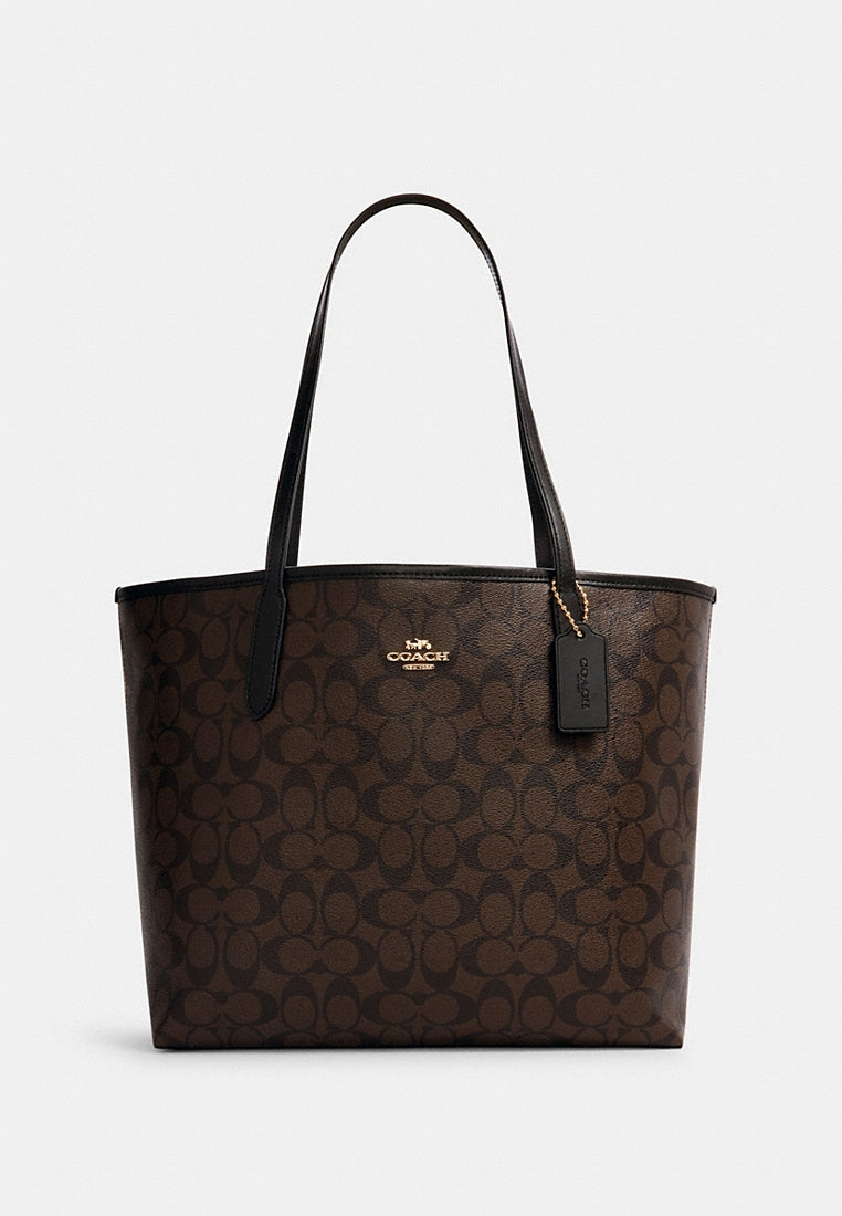 Coach City Tote In Signature Canvas - Dark Brown