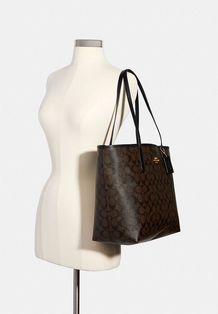 Coach City Tote In Signature Canvas - Dark Brown