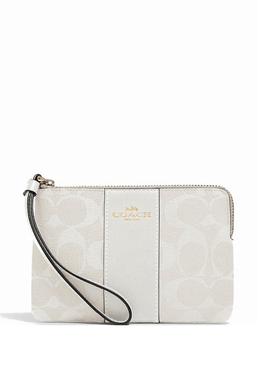 Coach Corner Zip Small Wristlet In Signature Canvas - Glacierwhite