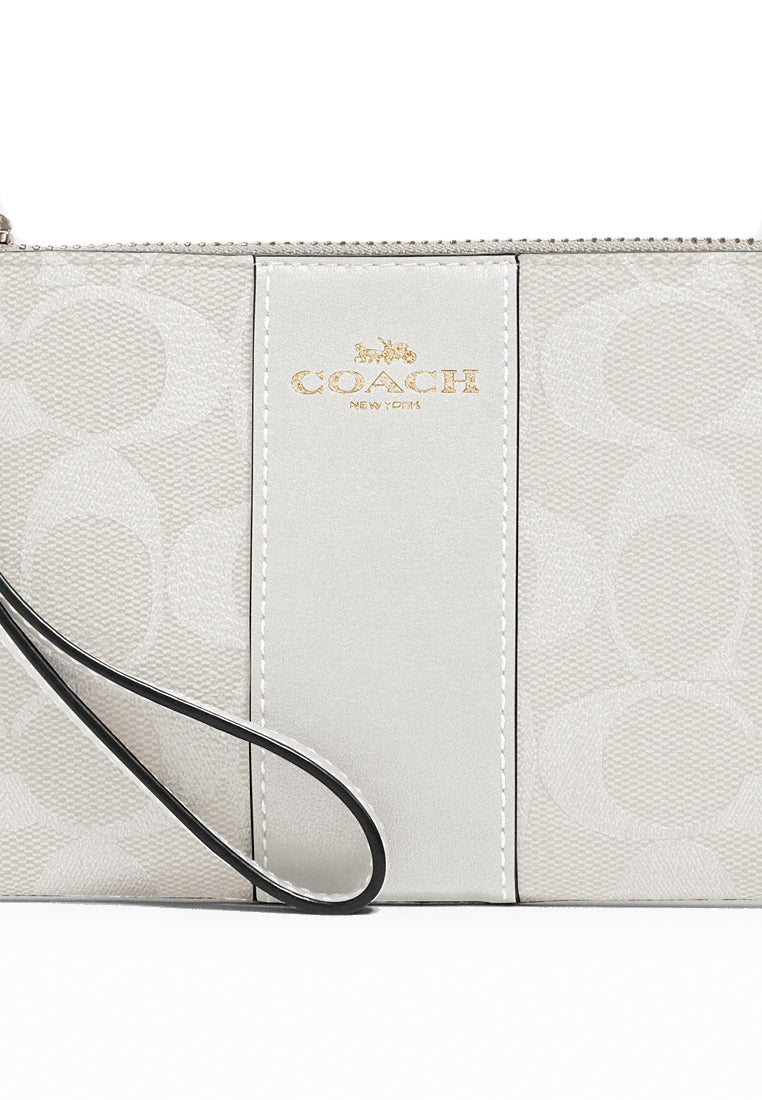 Coach Corner Zip Small Wristlet In Signature Canvas - Glacierwhite