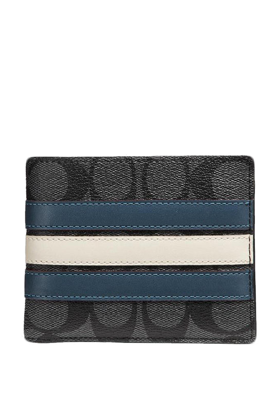 Coach Mens Compact ID Signature Varsity Wallet - Black/Denim/White