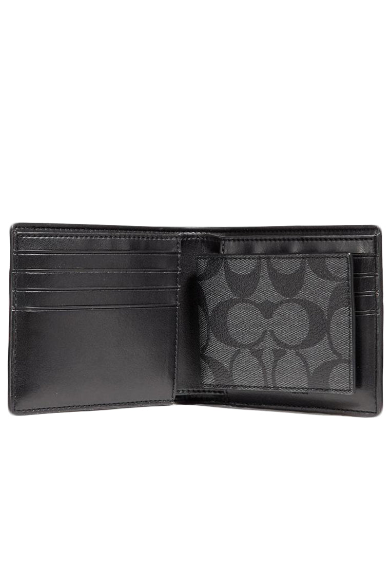 Coach Mens Compact ID Signature Varsity Wallet - Black/Denim/White