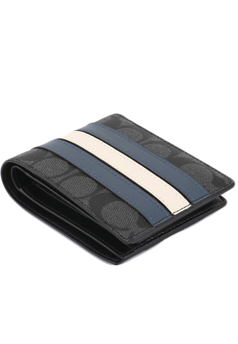 Coach Mens Compact ID Signature Varsity Wallet - Black/Denim/White