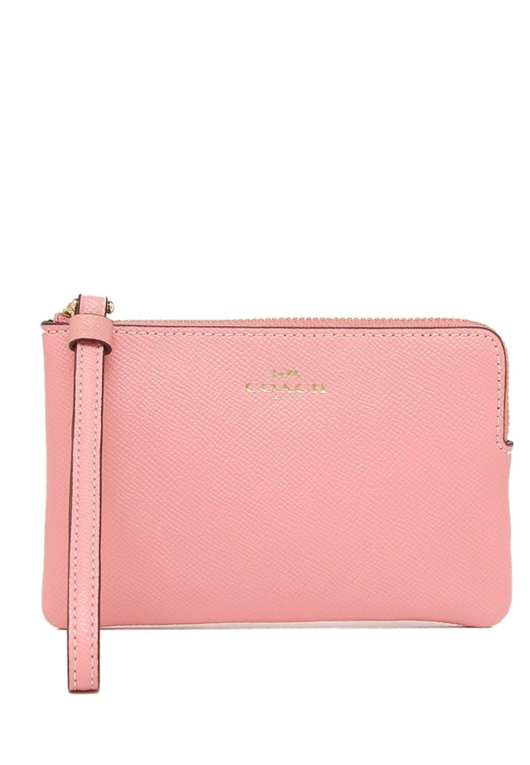 Coach Corner Zip Wristlet In Crossgrain Leather - Bubblegum