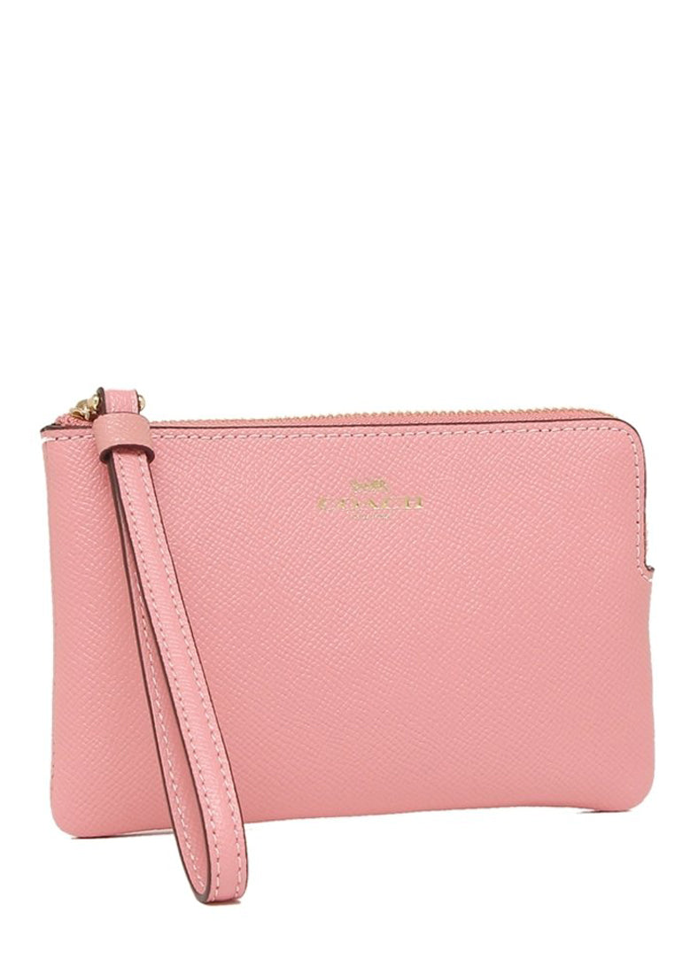 Coach Corner Zip Wristlet In Crossgrain Leather - Bubblegum