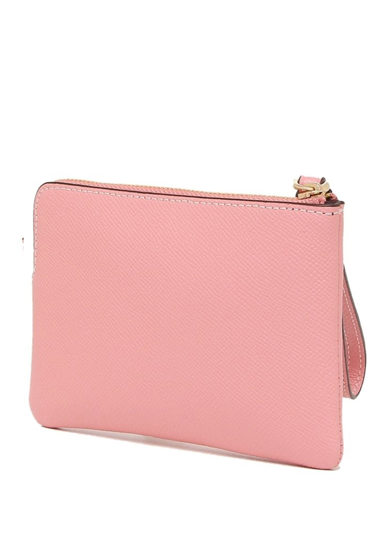 Coach Corner Zip Wristlet In Crossgrain Leather - Bubblegum