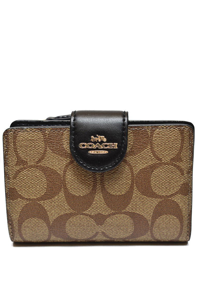 Coach Medium Corner Zip Wallet In Signature Canvas - Brown/Black