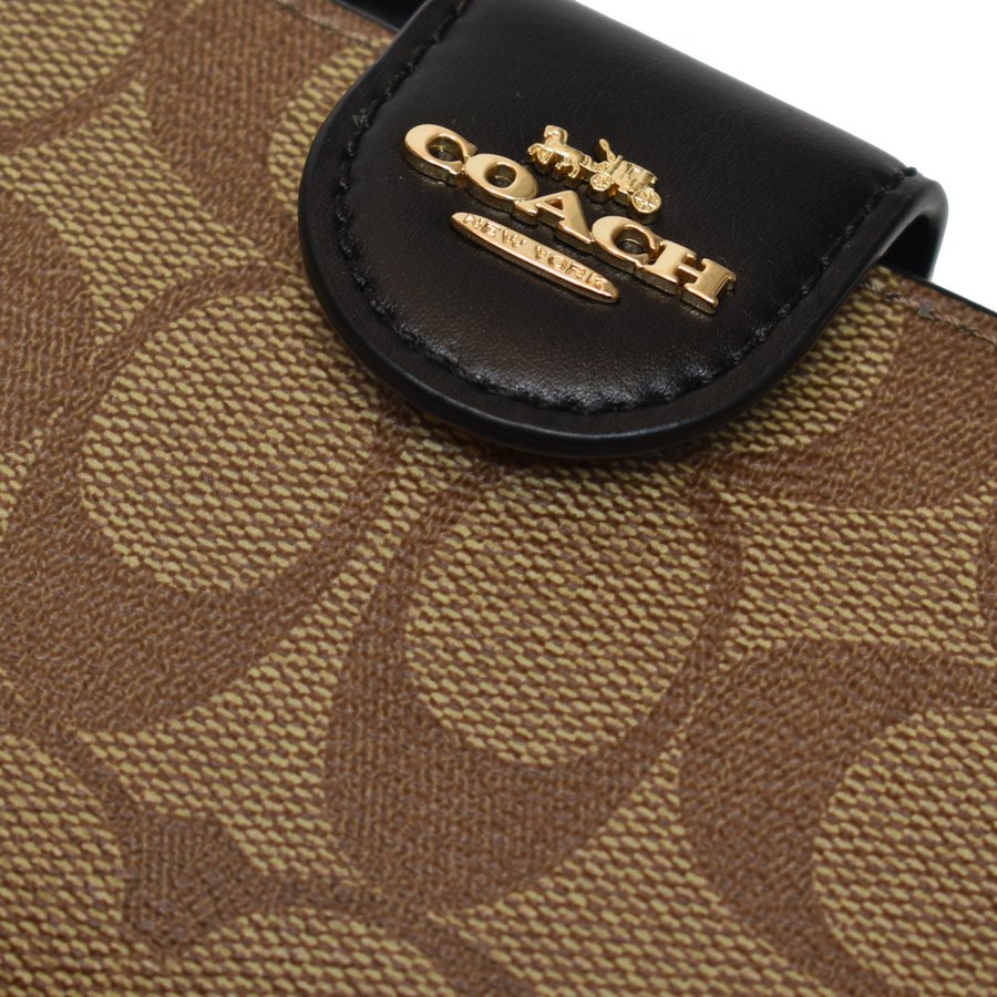 Coach Medium Corner Zip Wallet In Signature Canvas - Brown/Black