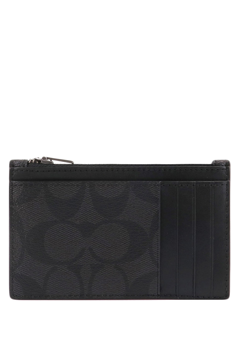 Coach Mens Zip Card Case In Signature Canvas - Black