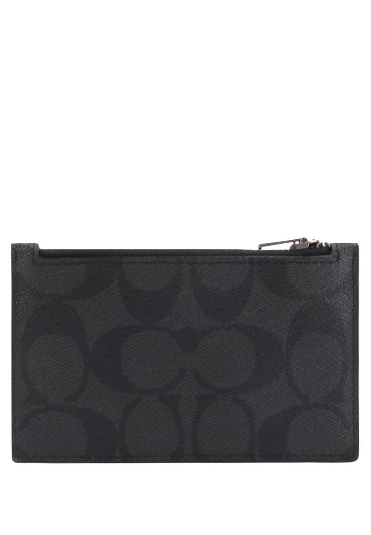 Coach Mens Zip Card Case In Signature Canvas - Black