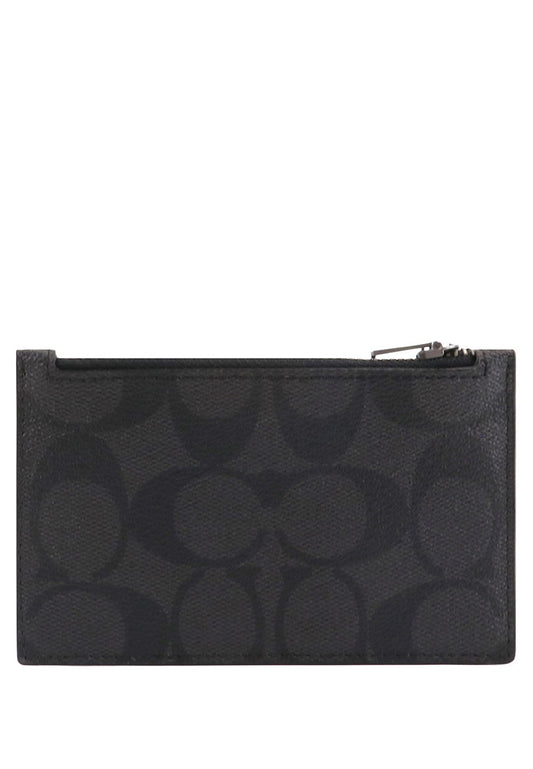 Coach Mens Zip Card Case In Signature Canvas - Black