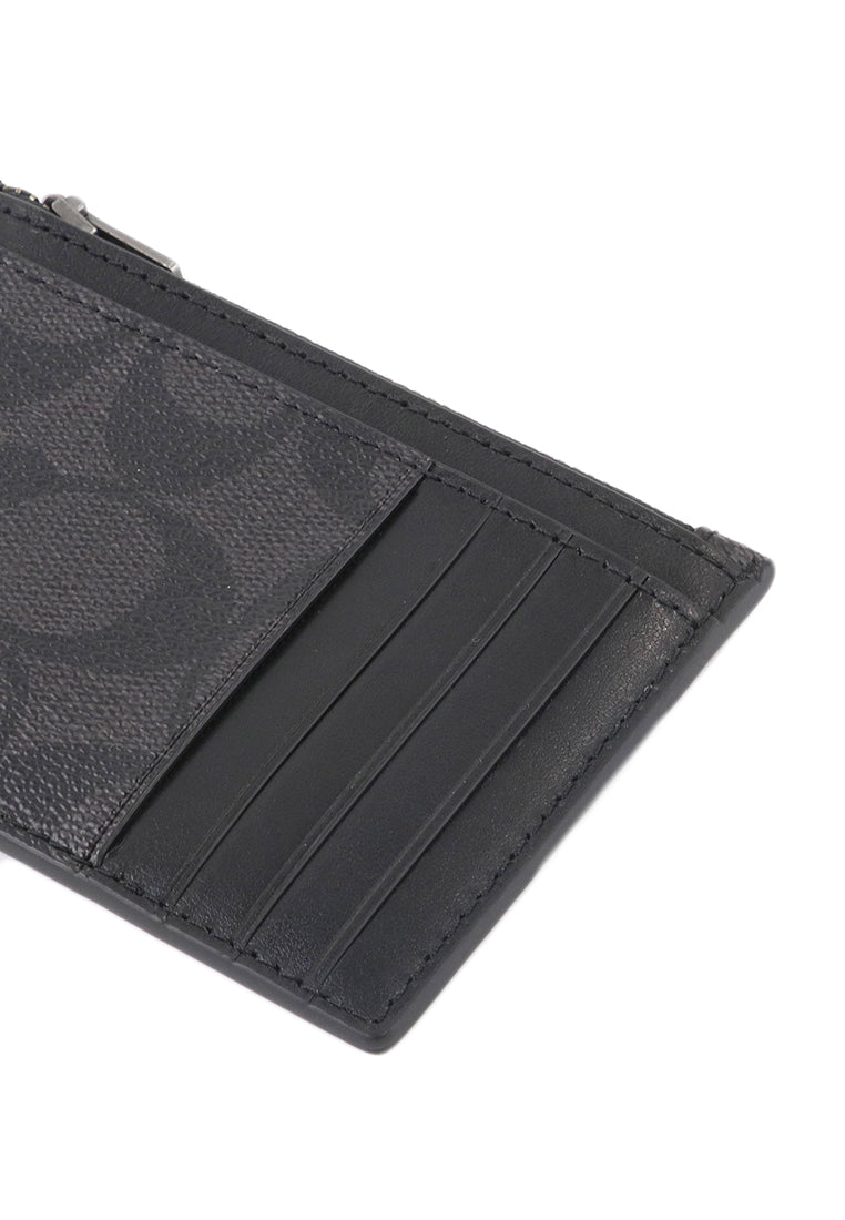 Coach Mens Zip Card Case In Signature Canvas - Black