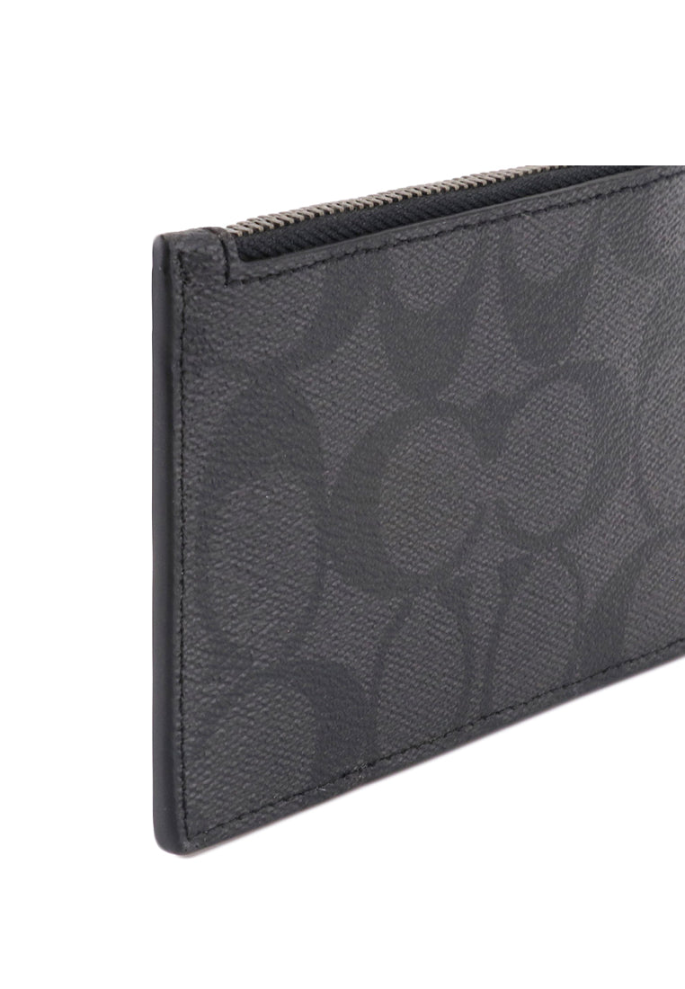 Coach Mens Zip Card Case In Signature Canvas - Black