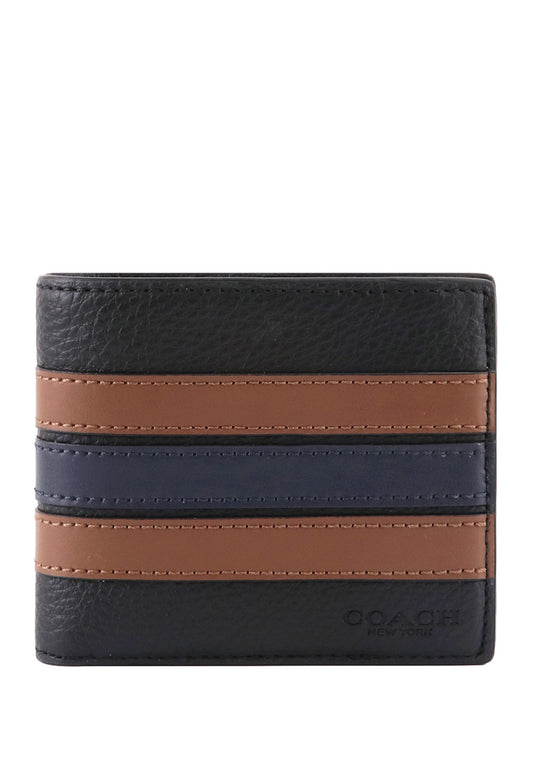 Coach Compact 3-In-1 Wallet With Varsity Stripe - Black/Brown/Navy