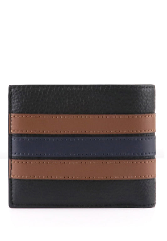 Coach Compact 3-In-1 Wallet With Varsity Stripe - Black/Brown/Navy