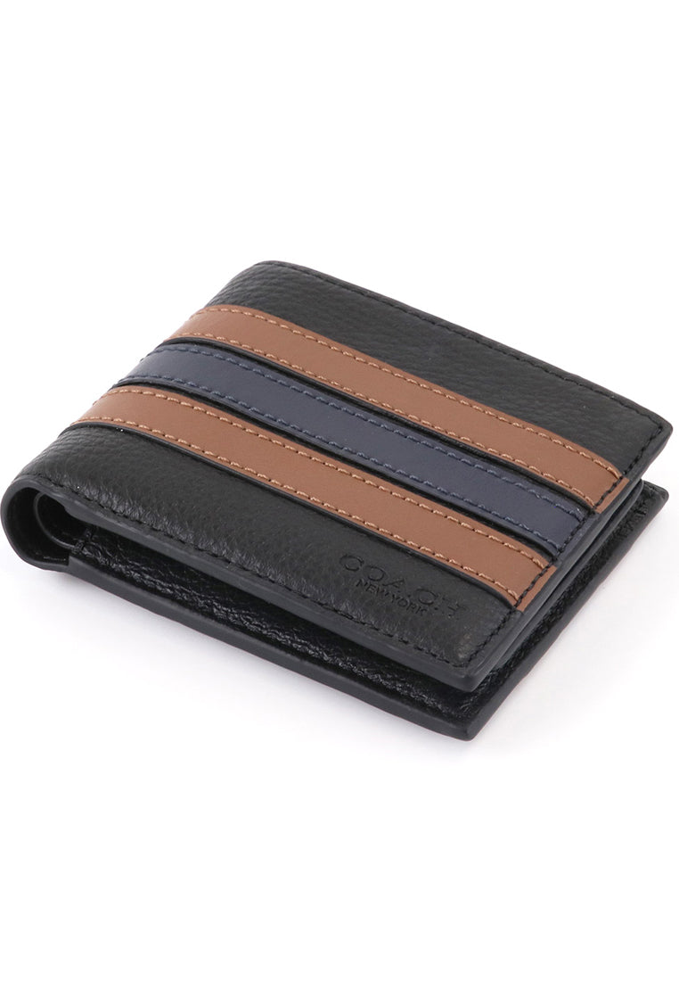 Coach Compact 3-In-1 Wallet With Varsity Stripe - Black/Brown/Navy