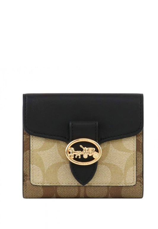 Coach Georgie Small Wallet In Blocked Signature Canvas - Brown/Black