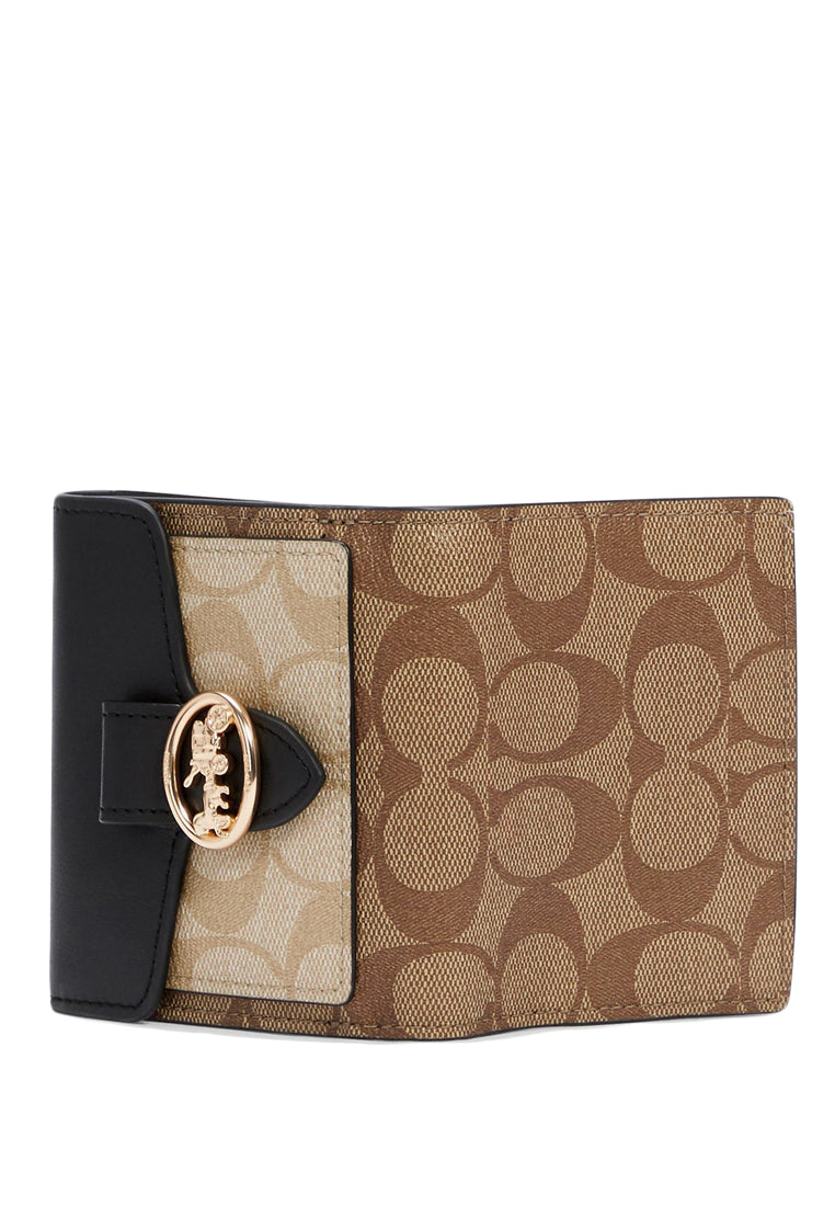 Coach Georgie Small Wallet In Blocked Signature Canvas - Brown/Black