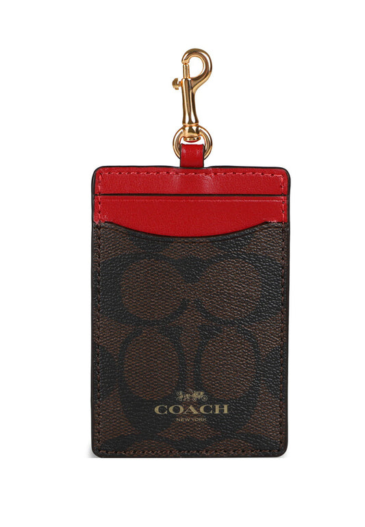 Coach ID Lanyard In Signature - Dark Brown/Red