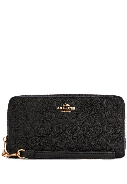 Coach Long Zip Around Wallet In Signature Leather - Black