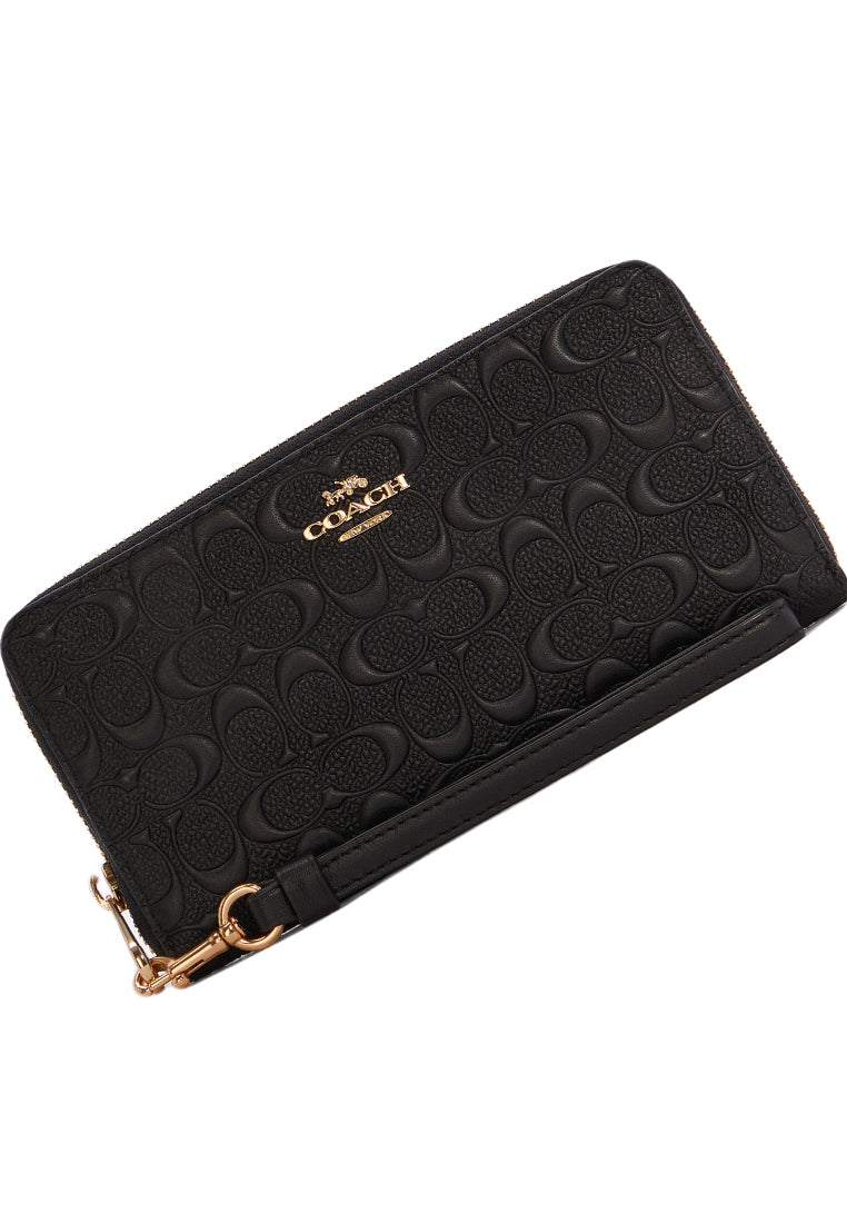 Coach Long Zip Around Wallet In Signature Leather - Black