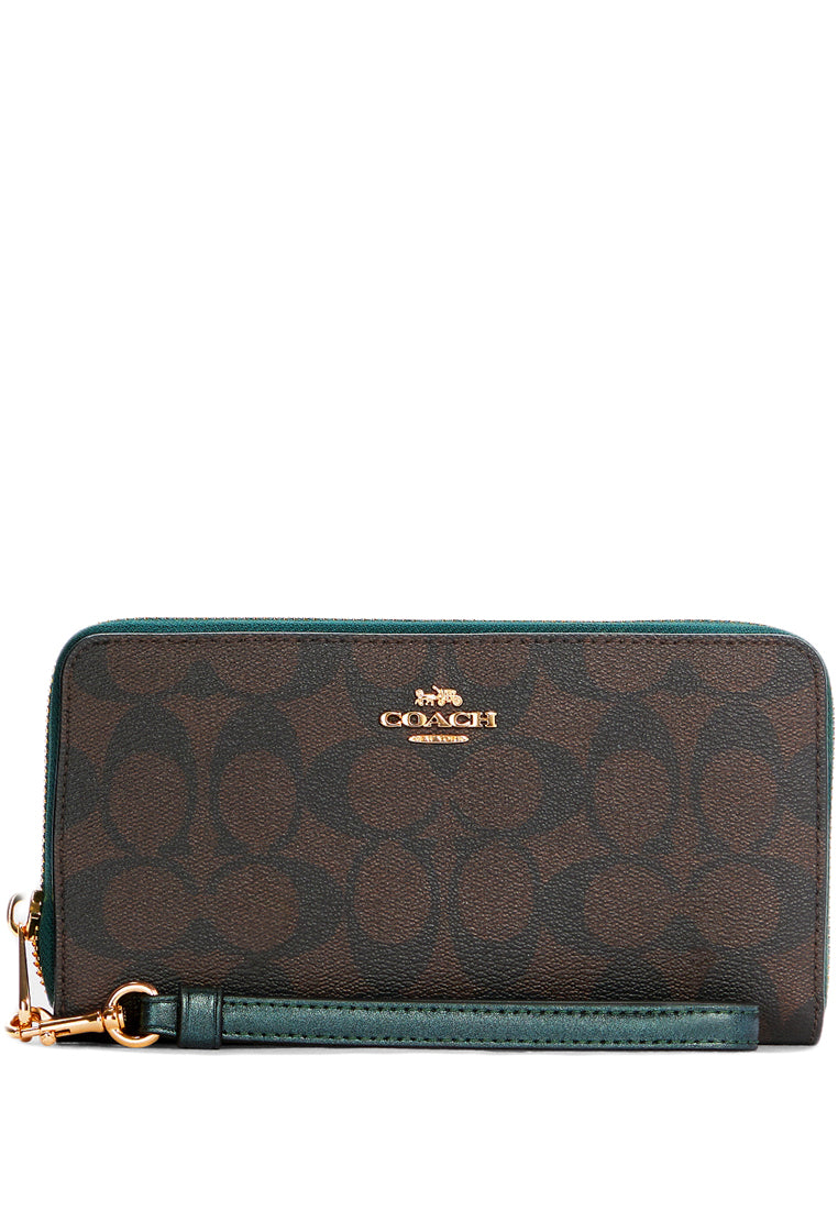 Coach Long Zip Around Wallet - Dark Brown/Metallic Ivy