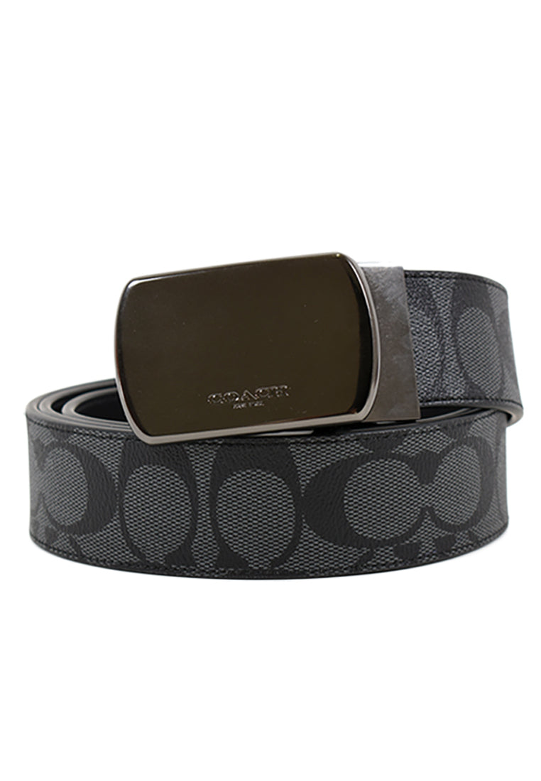 Coach Boxed Plaque And Harness Buckle Cut To Size Reversible Belt 38mm - Black